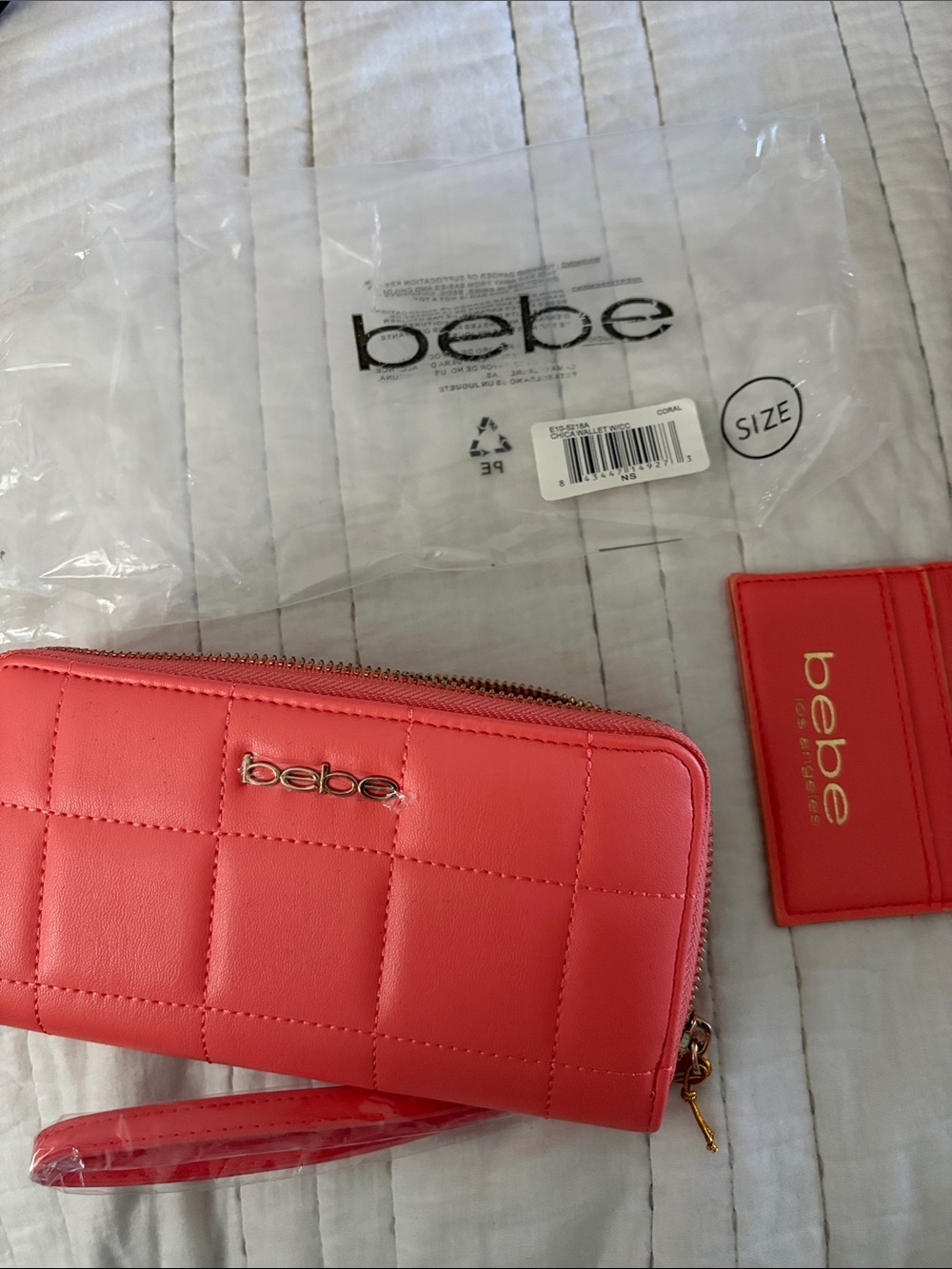 bebe Quilted Zip-Around Wallet in Coral NWT